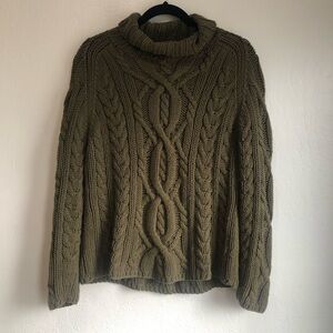 Charles F Orvis Chunky cable Knit Sweater size medium cotton cashmere pea green
